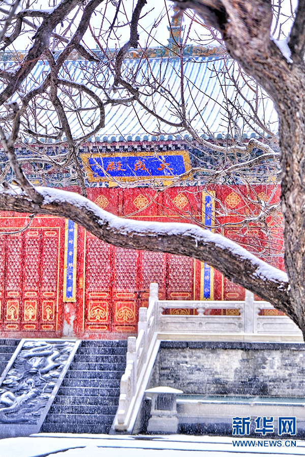 郑州文庙：红墙青瓦遇白雪 银装似画卷